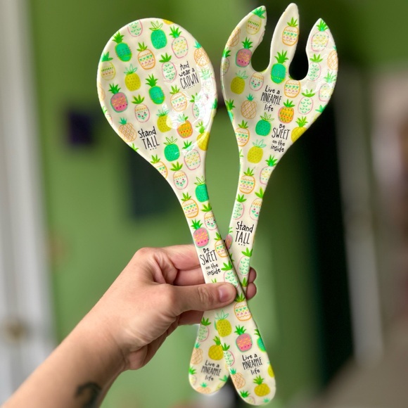 Pineapple Melamine Kitchen Large Salad Serving Spoon & Fork Decorative Set - Picture 5 of 5